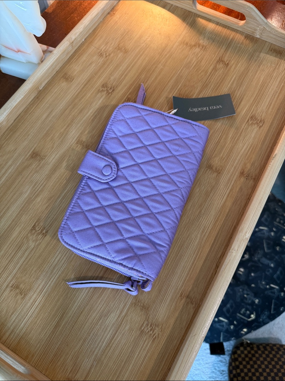 Vera Bradley Quilted Lavender Zip Wallet with Wrist Strap